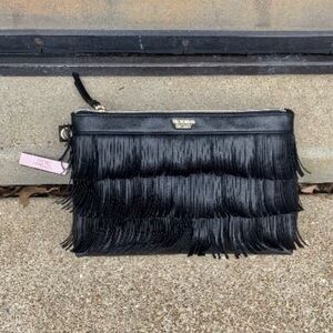 Victoria's Secret Black On The Fringe Night Out Clutch/Cosmetic Bag